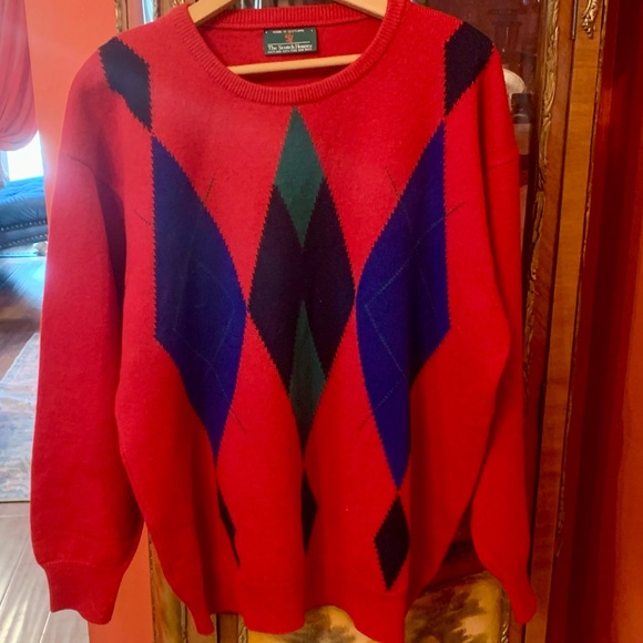 Vintage Argyle Scottish Wool Sweater Oversize Acedemia The Scotch House - Picture 1 of 7